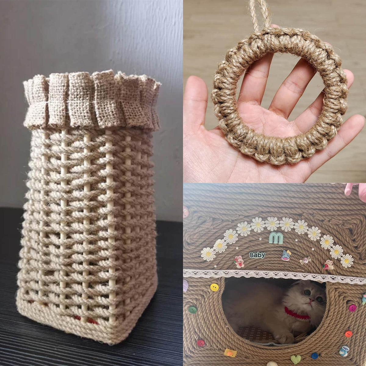 2-Pack Natural Jute Twine Rope, 4mm x 656ft Heavy Duty & Eco-Friendly - for Crafts, Gardening, Cat