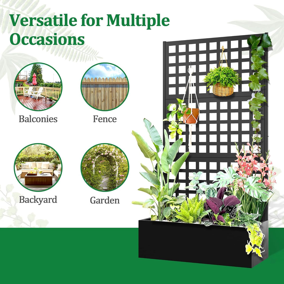 Metal Raised Garden Bed with Trellis, 2 in 1 Trellis with Planter Box & Privacy Screen for Climbing
