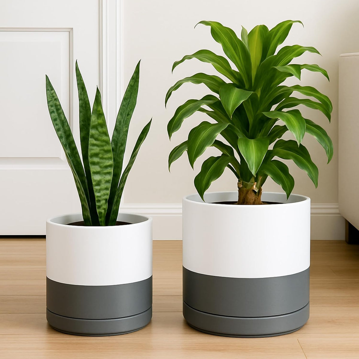 D'vine Dev 8.2 Inch & 10 Inch Ceramic Planter Pot for Plants with Drainage Hole and Saucer, Large