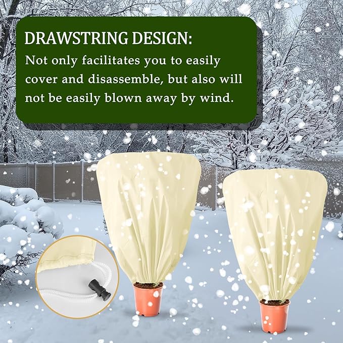 8 Pcs Plant Covers Frost Protection Bag 47" x 31.5" Winter Reusable Plants Jacket with Drawstring