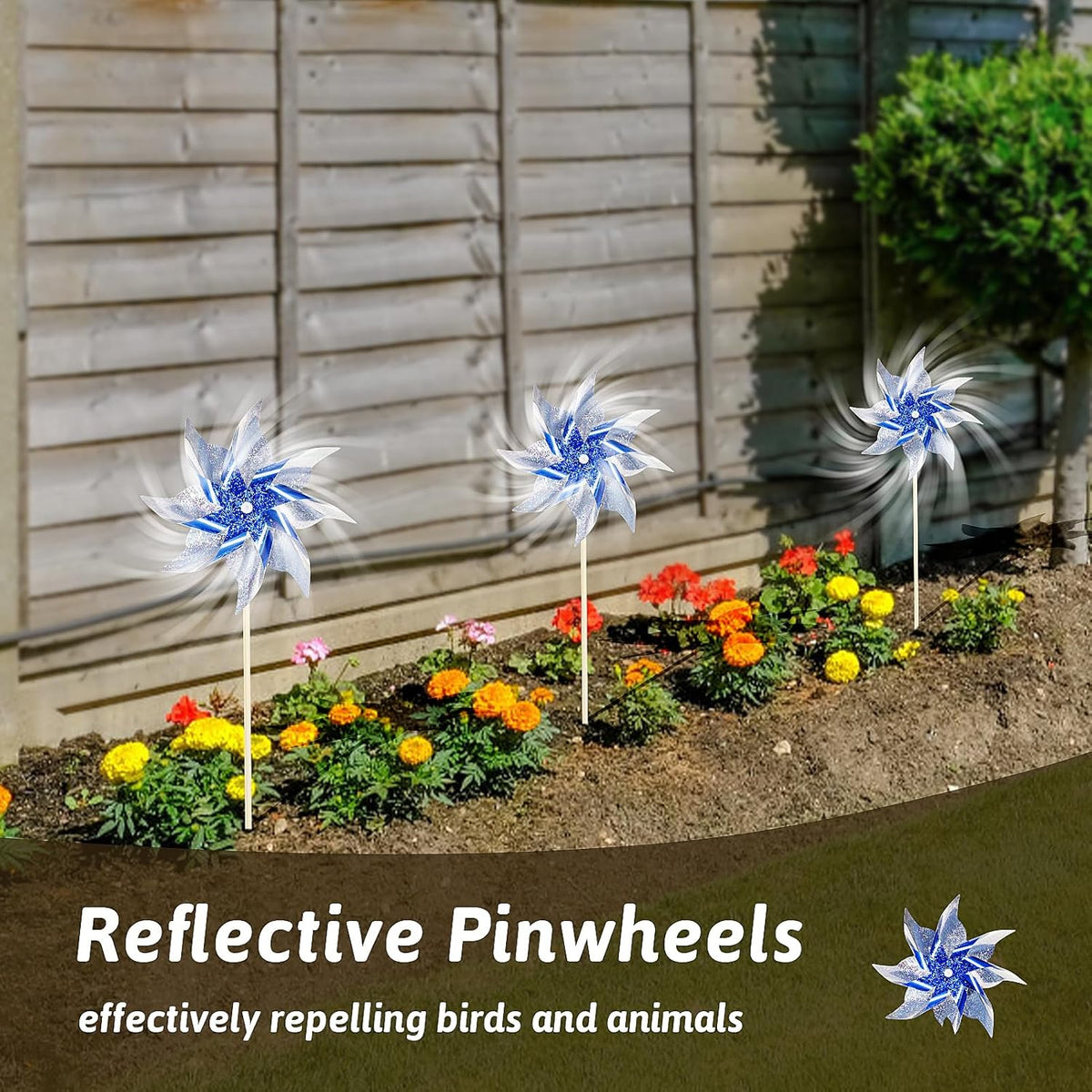 10 Pack Reflective Pinwheels for Yard and Garden, Wind Spinners Outdoor Bird Scare Devices, Sparkly