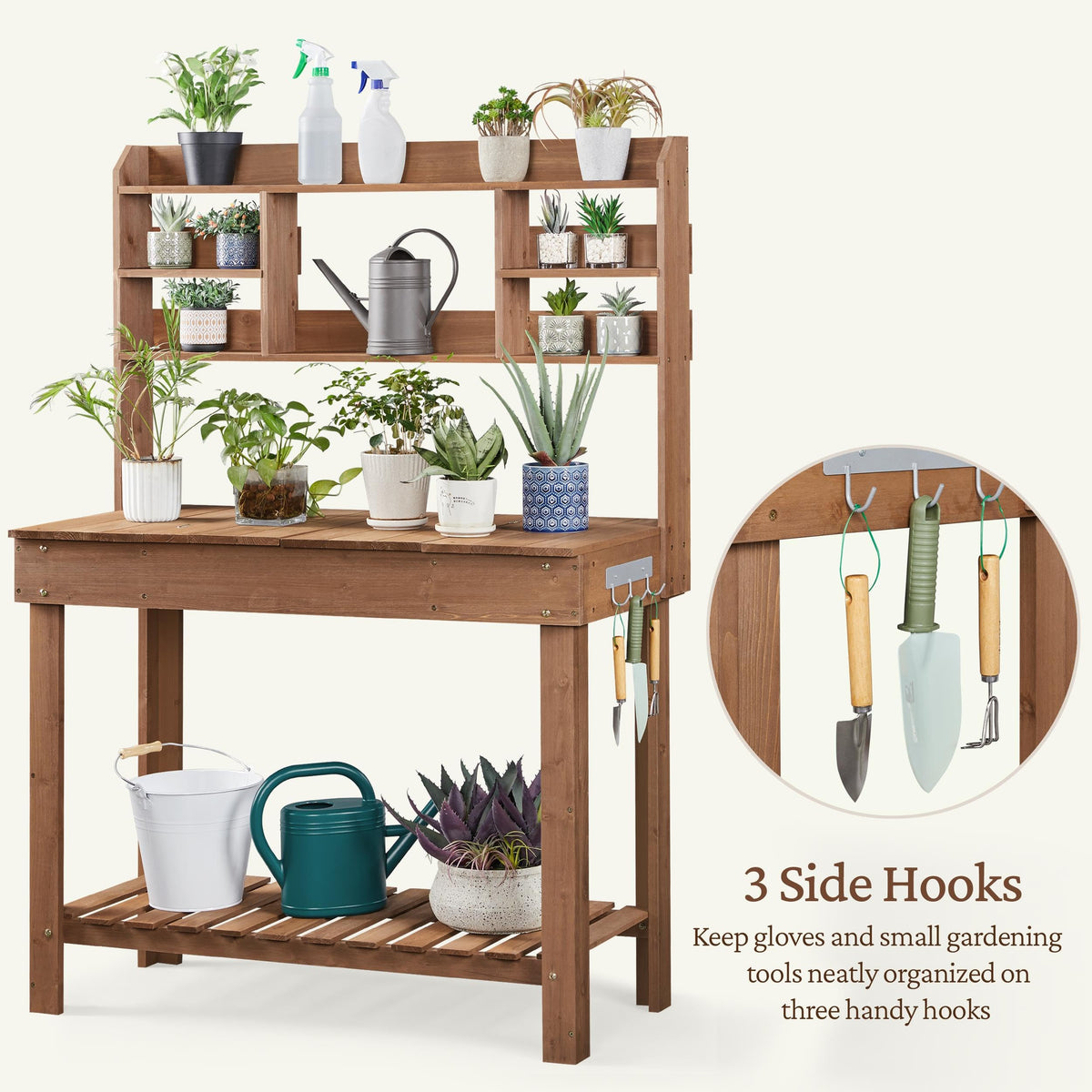 Yaheetech Outdoor Potting Bench, Sink, Display Rack & Storage Shelf,Brown