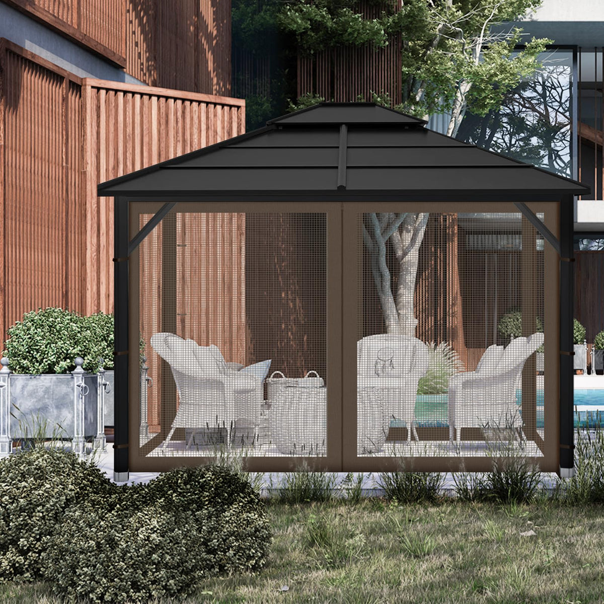 Iheqard Gazebo Replacement Mosquito Netting for Patio, 10x10 ft, Coffee