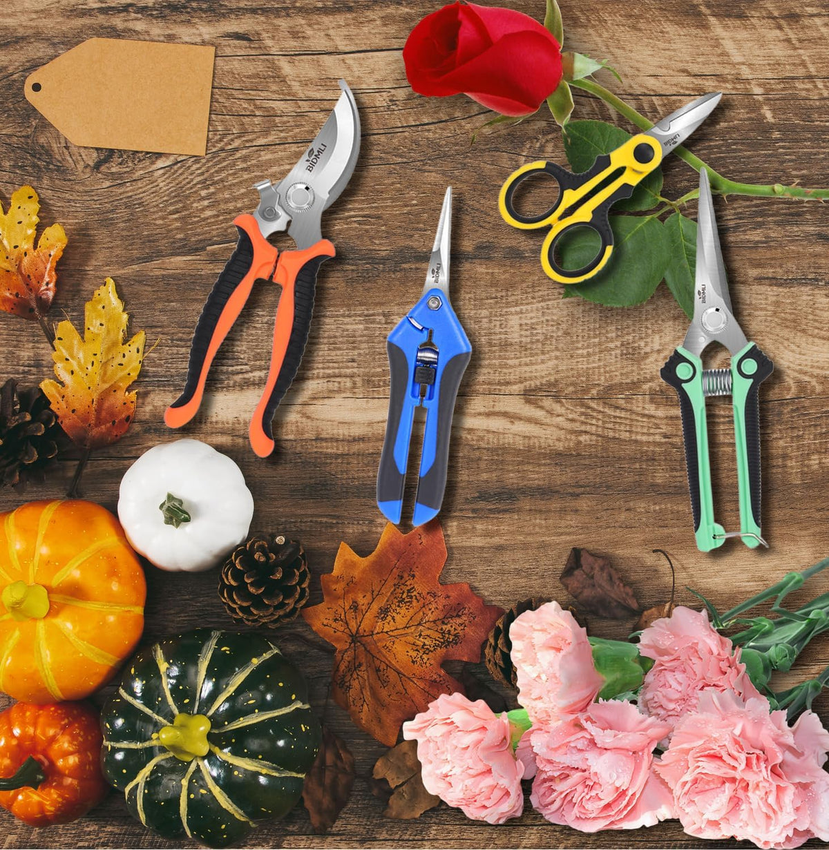 4-Pack Multifunctional Garden Scissors Set-BIDMLI Stainless Steel Pruning &Floral Shears with