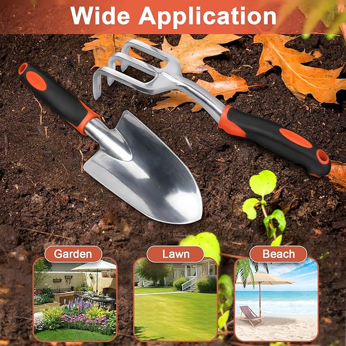 Garden Tool Set, 2 Pack Heavy Duty Gardening Tools Set Include Garden Shovel and Hand Rake Claw