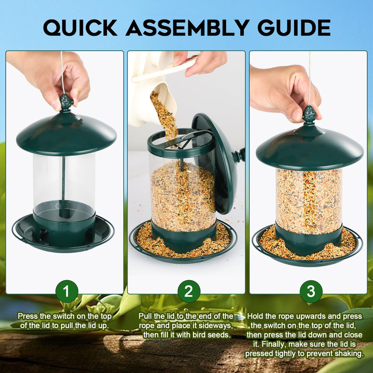 Gbekery Metal Bird Feeders for Outdoors Hanging, Weather Resistant Wild Bird Feeder with 360 Degree