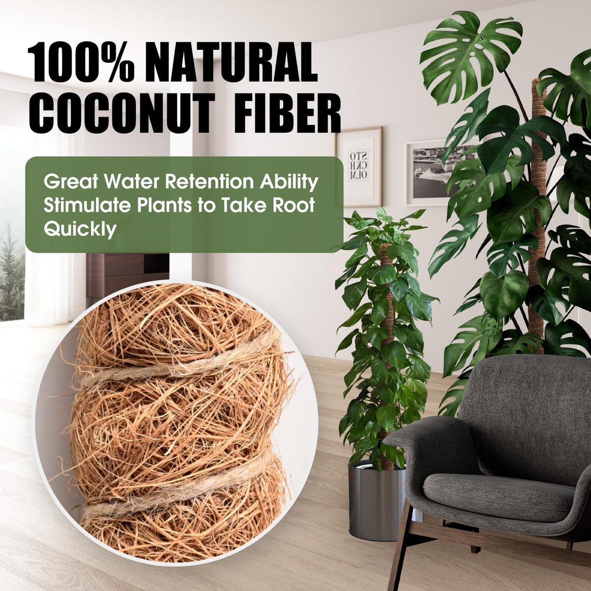 Moss Pole, 63 Inch Bendable Moss Pole for Plants Monstera, Moss Poles for Climbing Plants, Handmade