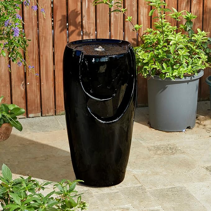 Glitzhome 29.25" H Oversized Ceramic Vase Outdoor Water Fountain Tall Patio Garden Water Fountain