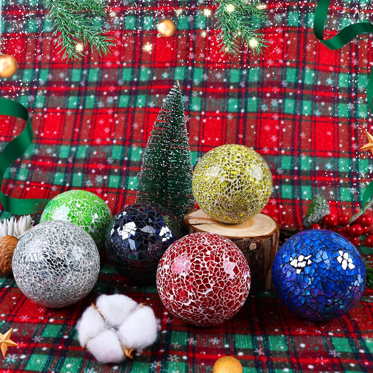 Decorative Balls for Centerpiece Bowls Black Mosaic Glass Orbs Sphere Crack Ball Mirror Globe