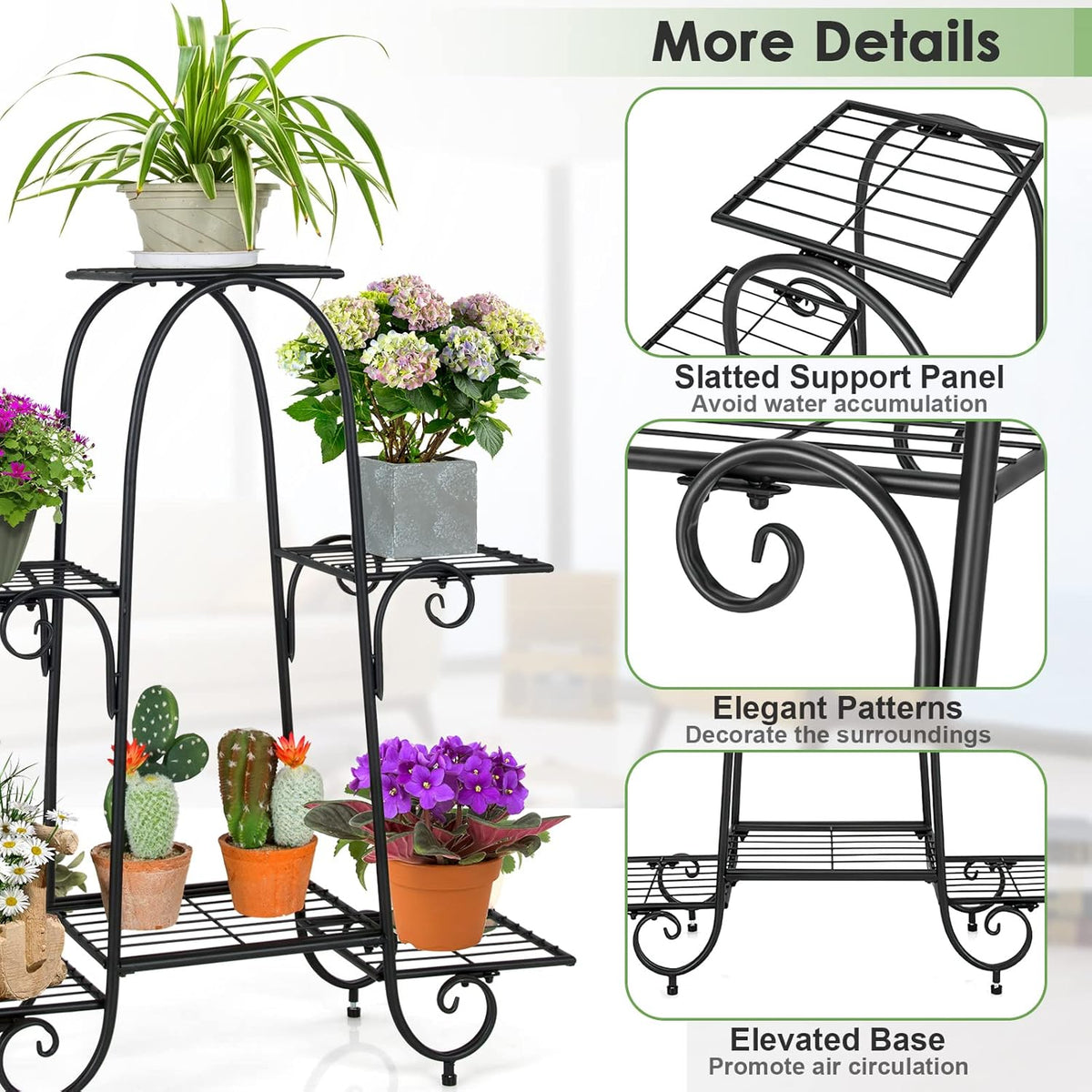 S AFSTAR 6-Tier Metal Plant Stand, Heavy-Duty Plant Display Stand Rack w/ Adjustable Footpads