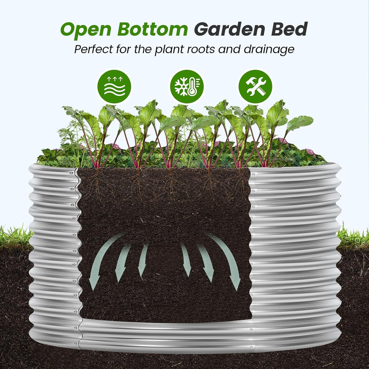 Land Guard 4×4×3ft Galvanized Raised Garden Bed Kit, Round Galvanized Planter Raised Garden Boxes