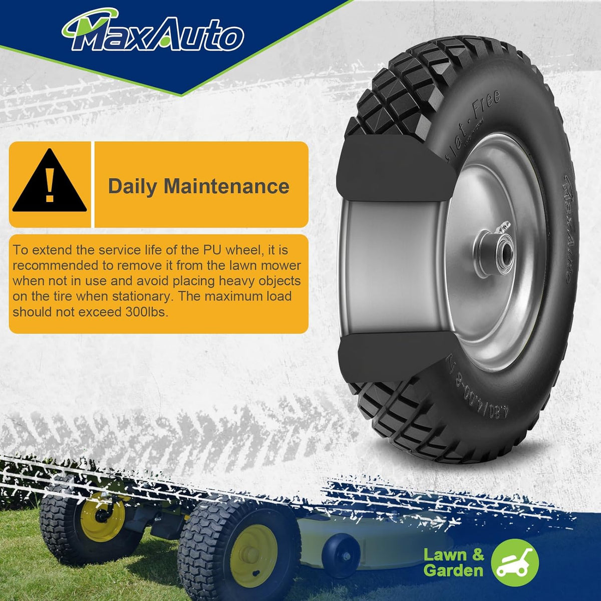 MaxAuto Wheelbarrow Tires 4.80 4.00-8 Flat-Free 4.80/4.00-8 Tire and Wheel w/Grease Fitting, 3"