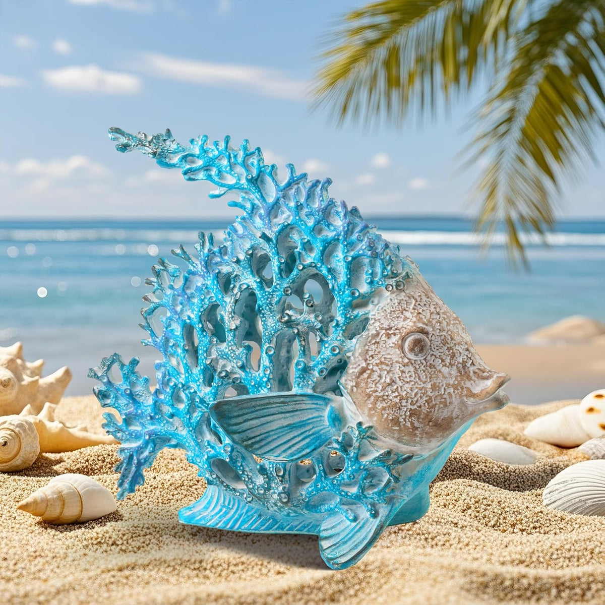 VVGIFTS Beach Coastal Decor Coral Reef Angelfish Home Office Desk Decor Sculpture Statue for