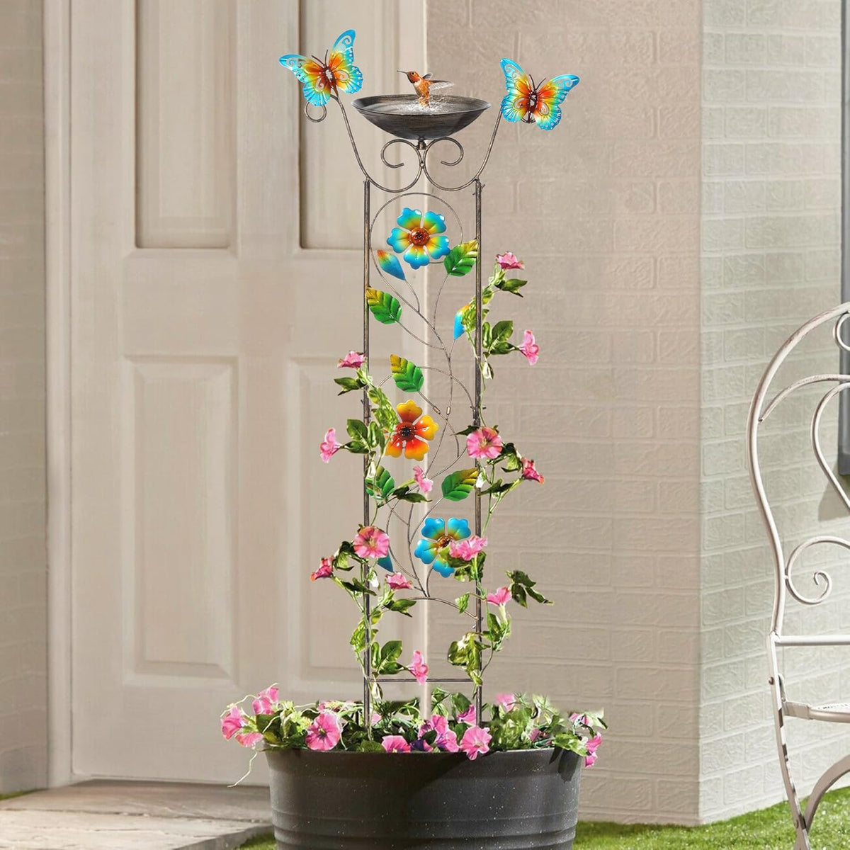 LEWIS&WAYNE Garden Trellis Bird Bath Outdoor, 40 Inch Antique Iron Garden Plant Trellis Decorative