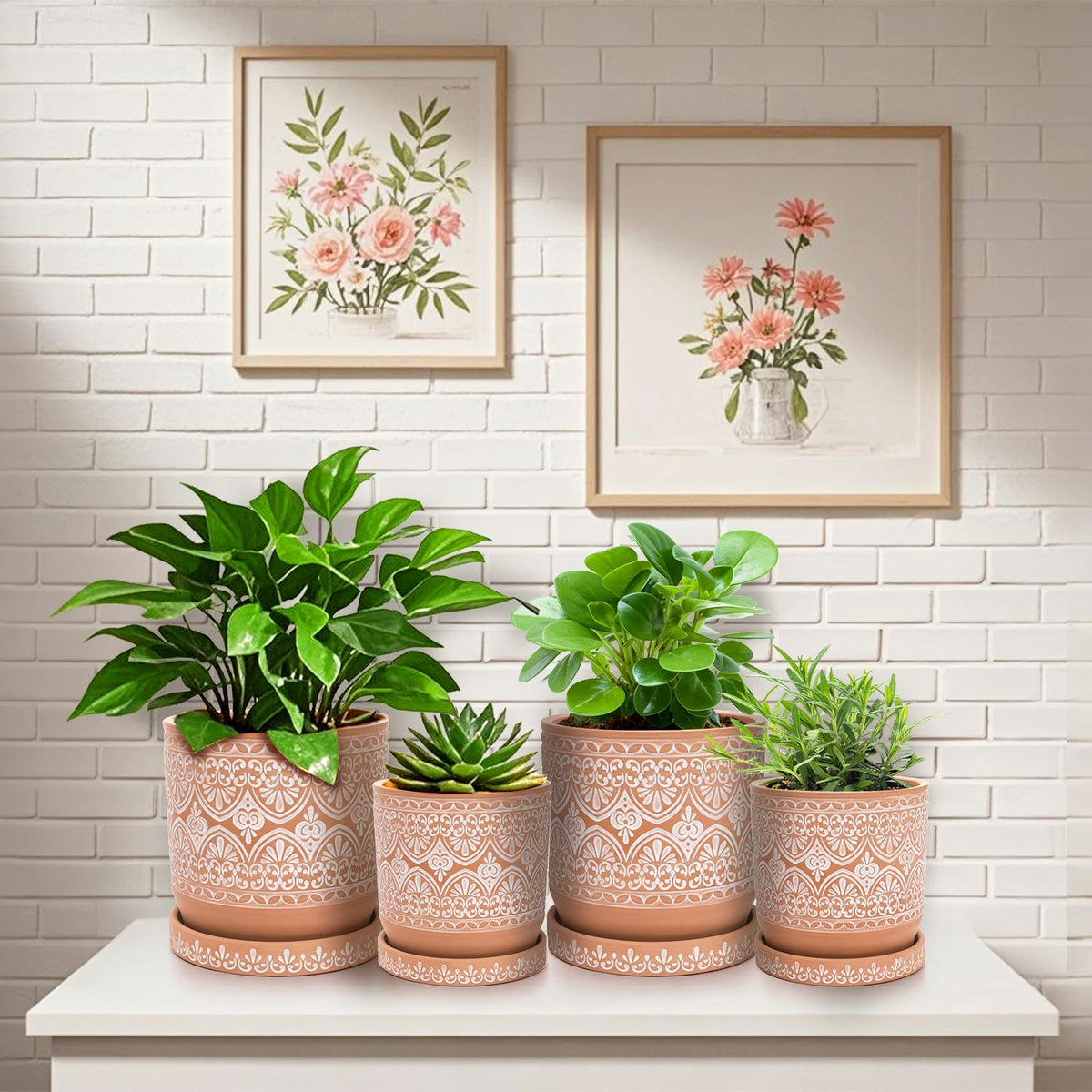 Suwimut Set of 2 Terracotta Plant Pots 4 Inch 6 Inch, Small Medium Clay Planter Pot, Ceramic Cactus
