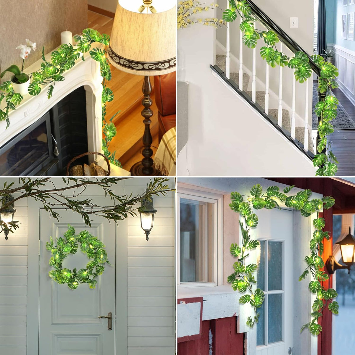 RECUTMS Artificial Monstera Leaf Vines Whit Light 2Pcs, 5.9FT Fake Hanging Ivy Plant Faux Tropical