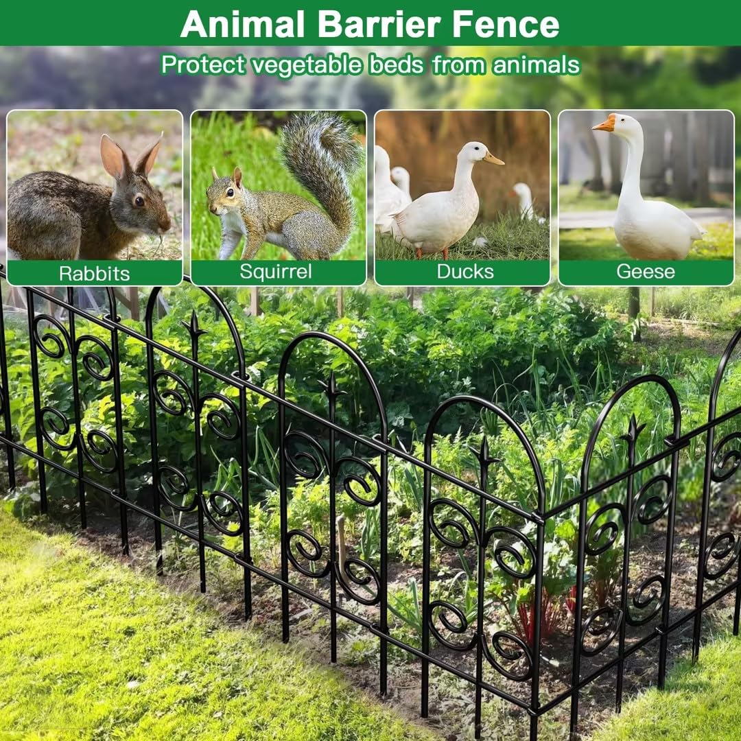 AMAGABELI 8 Panels 32in(H)×10ft(L) Decorative Garden Fence No Dig Rustproof Metal Pre-Linking Fence