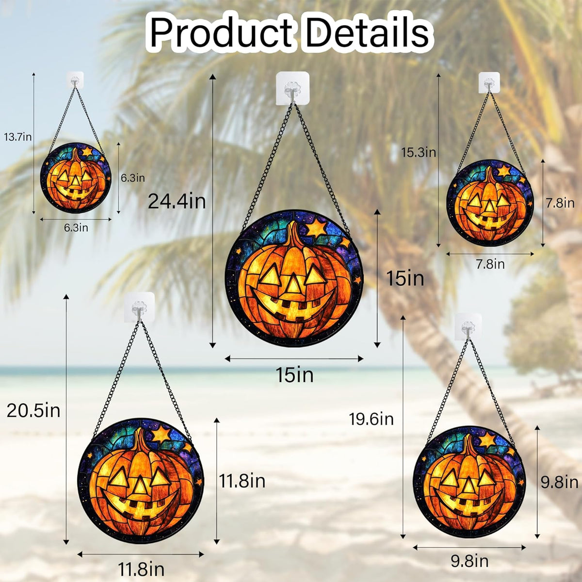 Stained Glass Window Hanging Halloween Horror Golden Pumpkin 6.3" - Suncatcher Door Garden Sunroom