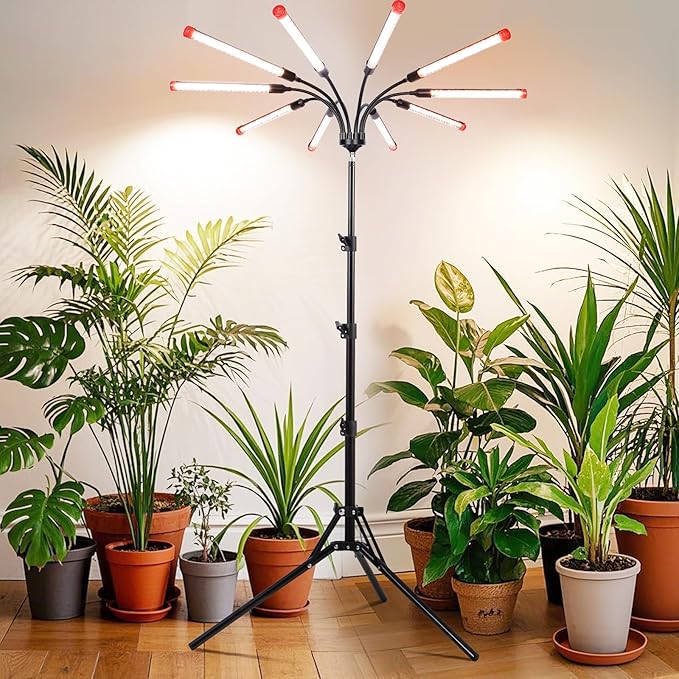 10Head Grow Lights for Indoor Plants, Seed Starting, Vegetables, Bonsai with Tripod Stand and Auto