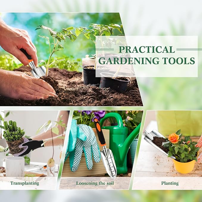 Honoson Garden Hand Trowel Transplant Trowel with Measurements Aluminum Alloy Planting Tools with