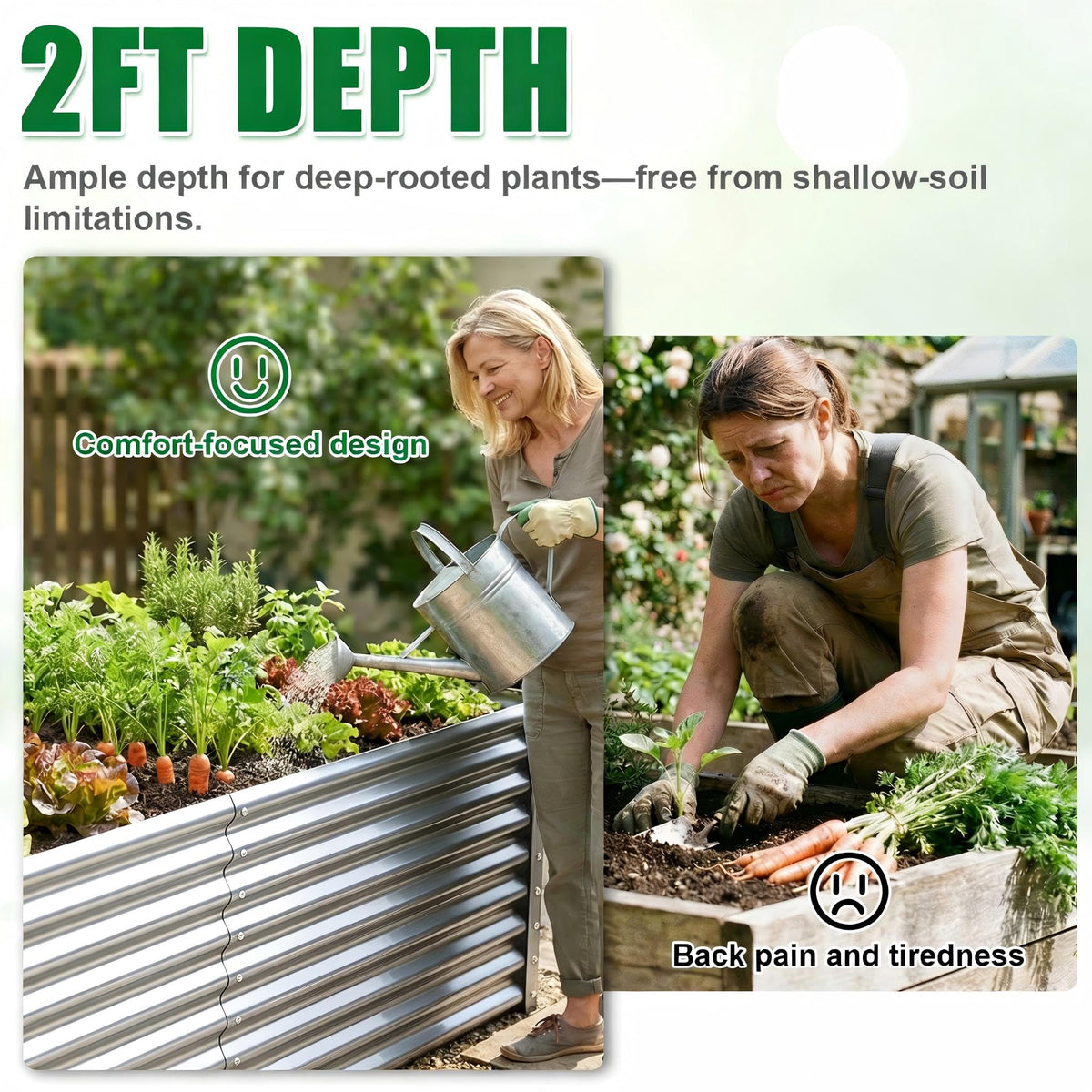 Tegarbed 6x3x2ft Raised Garden Bed, Deep Root Planter Box, Silver,1 Pack