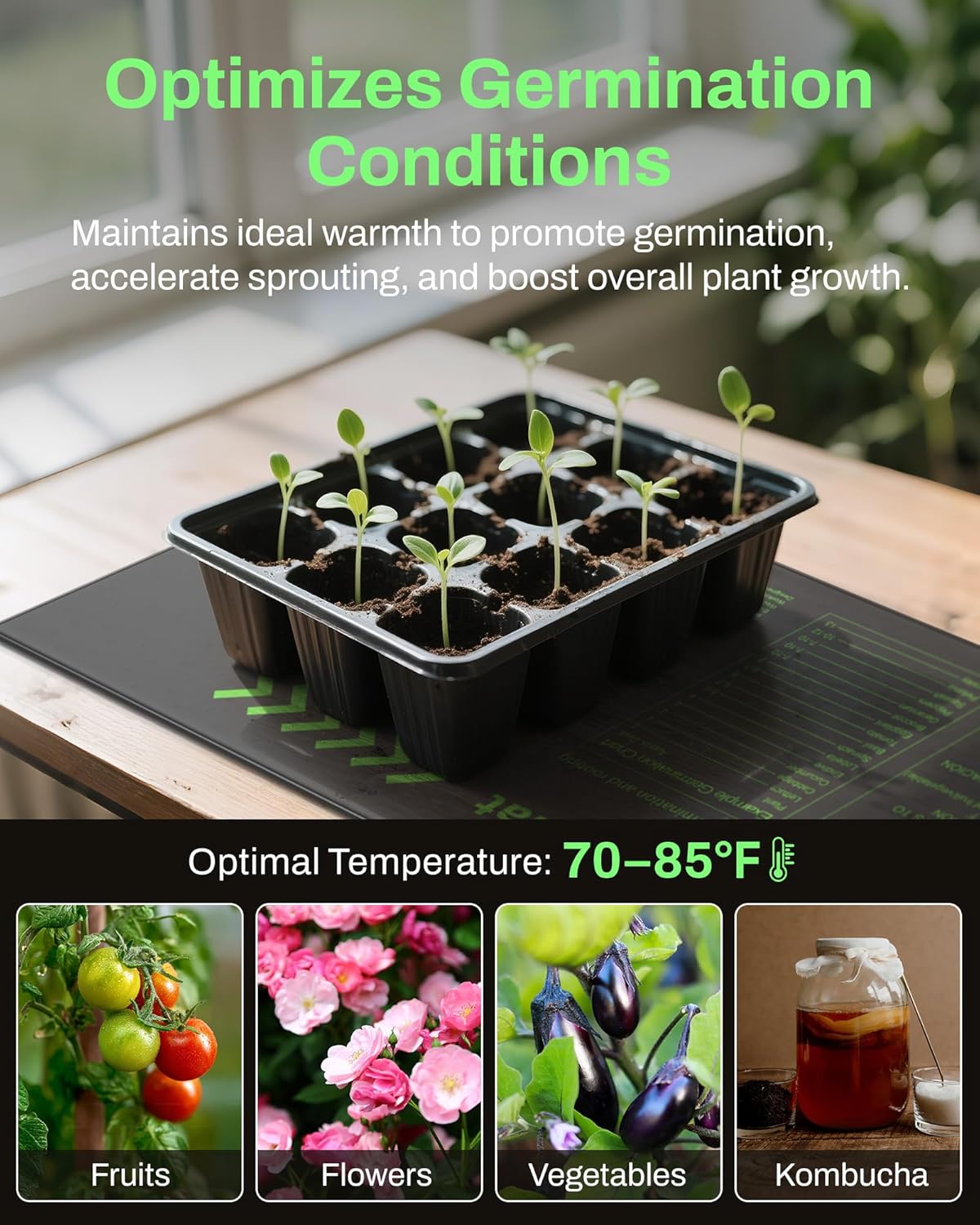 BN-LINK Durable Seedling Heat Mat for Seed Starting 10" x 20.75", 6 Pack Waterproof Warming Mat