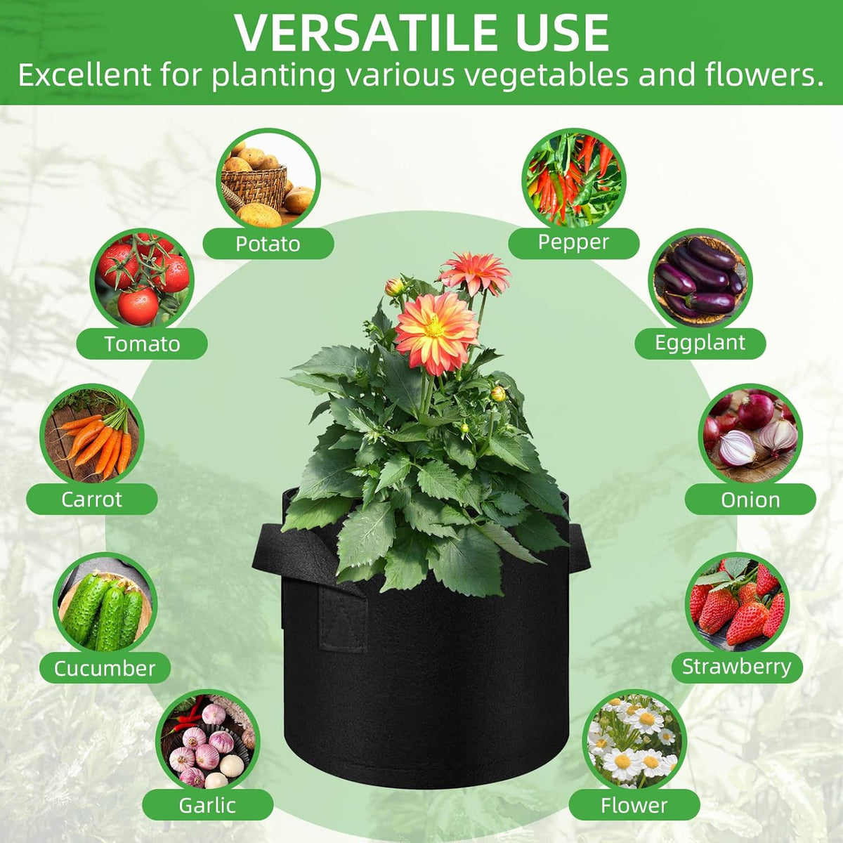 LITLANDSTAR 100-Pack 7 Gallon Grow Bags, Heavy Duty Thickened Nonwoven Aeration Fabric Pots with