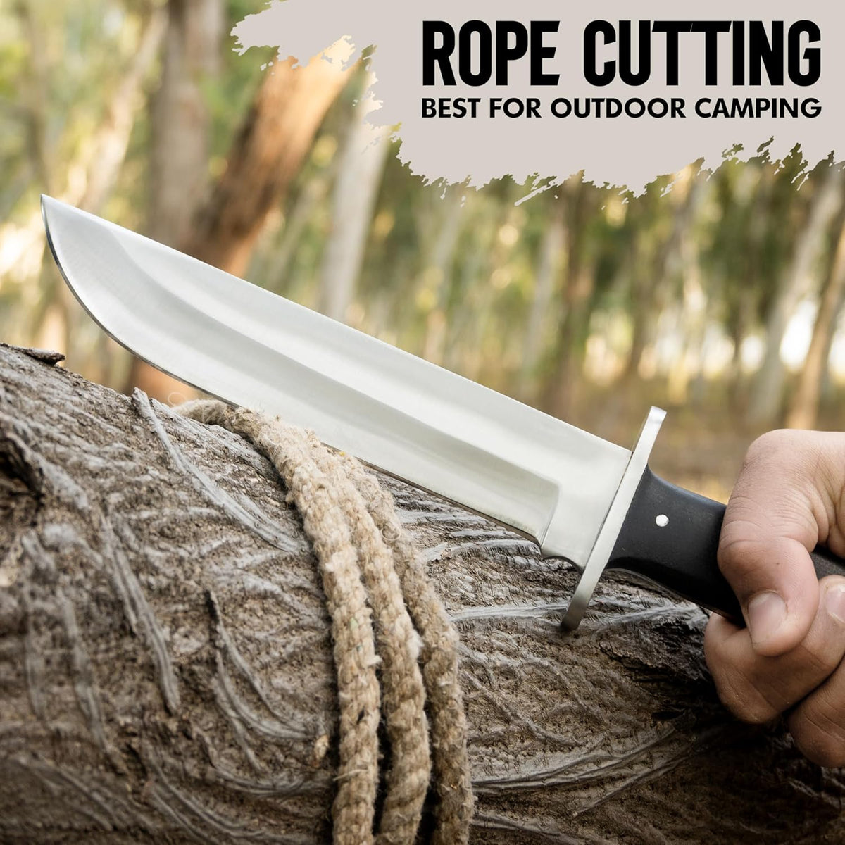 D2 13 Inch Full Tang Fixed Blade Bowie Knife with Leather Sheath - Suitable for Outdoor, Bushcraft