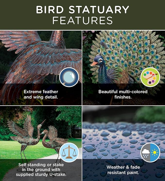 Regal Art & Gift Outdoor Garden Décor, Unique Bird Sculpture, Rustic Metal Bird Statues, Garden