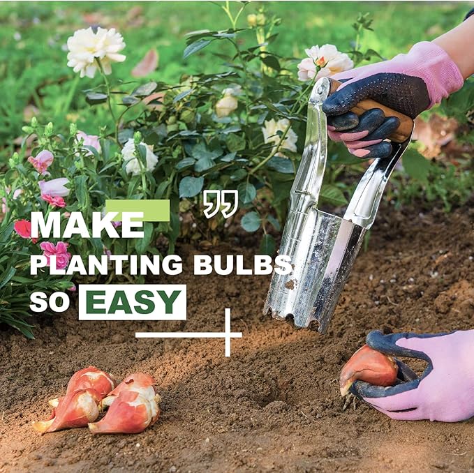 Haliaeetus Bulb Planter Tool, 4 inches Depth Mark Hand Bulb Planter, Non-Bending Stainless Steel