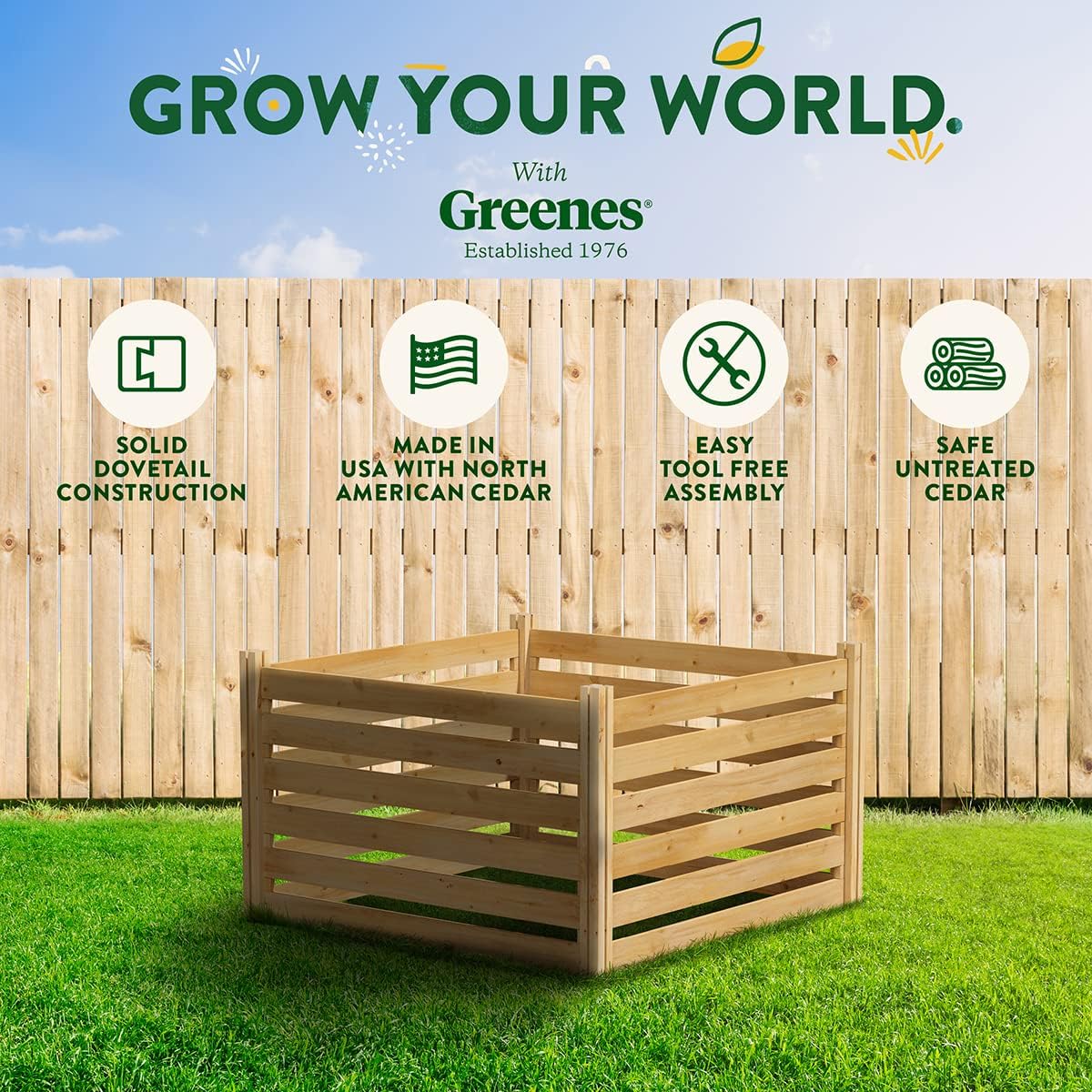 Greenes Fence Cedar Wood Composter, 23.25 Cu ft / 173.92 gallons - Made in USA with North American