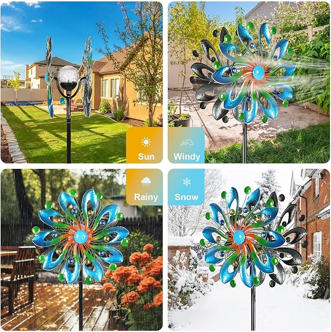 Wind Spinners for Yard and Garden - Wind Sculptures & Spinners, 75 Inch, Navy Blue, Kinetic Art