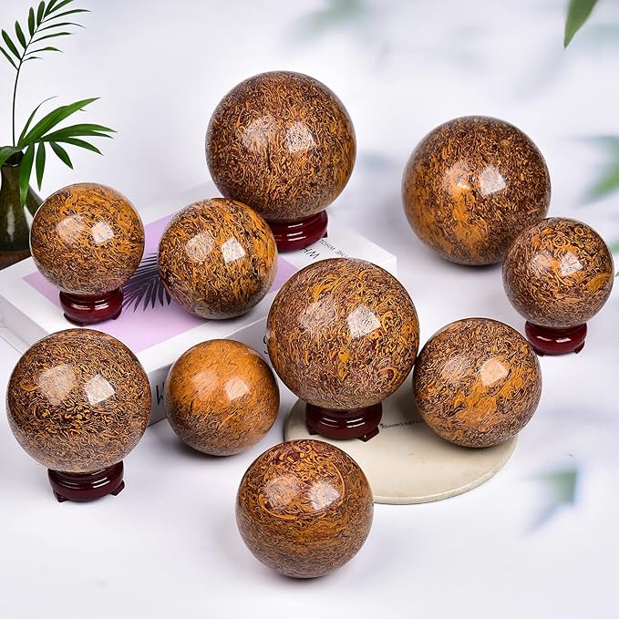 JIC Gem Real Natural Gemstone Sphere Jade Crystal Ball Mineral Quartz Stone with Decorative Stand