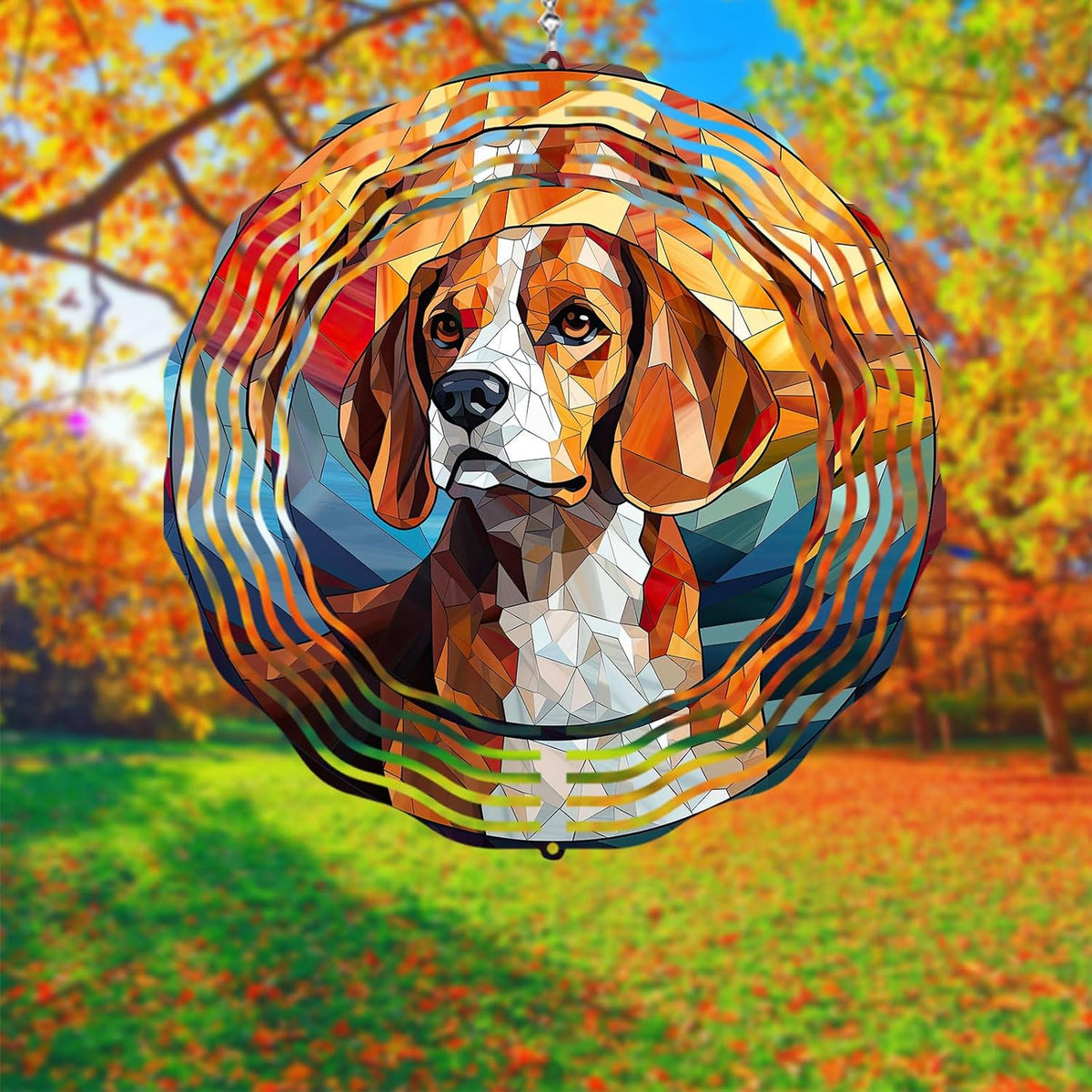 Beagle Dog Wind Spinners Outdoor Dog Memorial Gifts, 3D Metal Kinetic Hanging Garden Wind Spinner