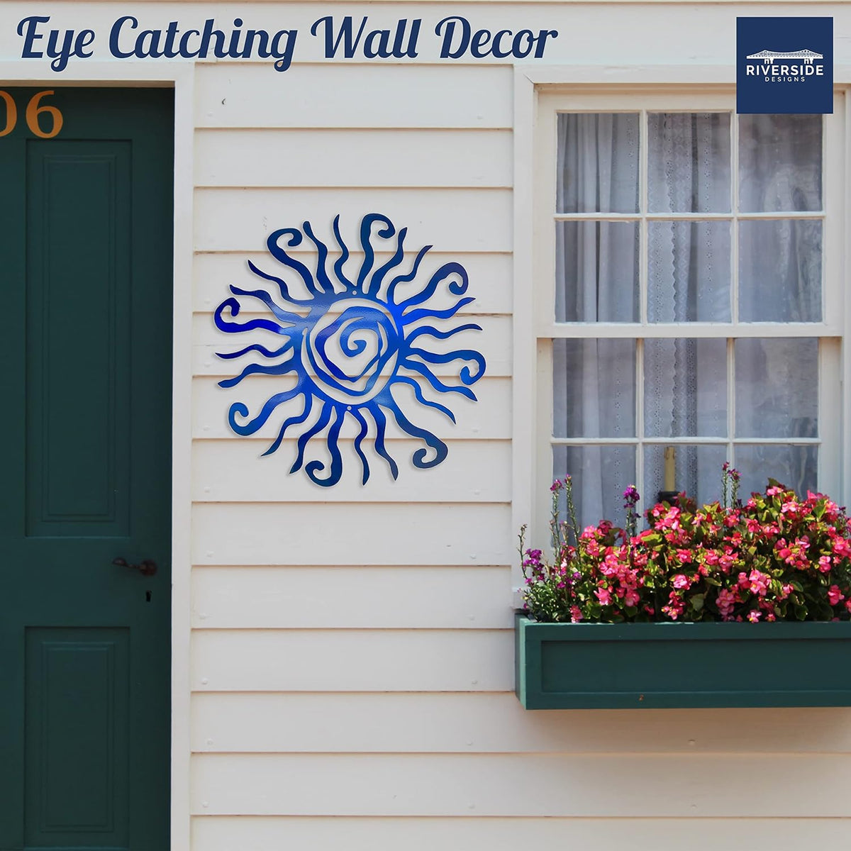 Riverside Designs Wacky Sun Metal Wall Art Indoor/Outdoor Decor - 18" Blue Rust Proof Wall