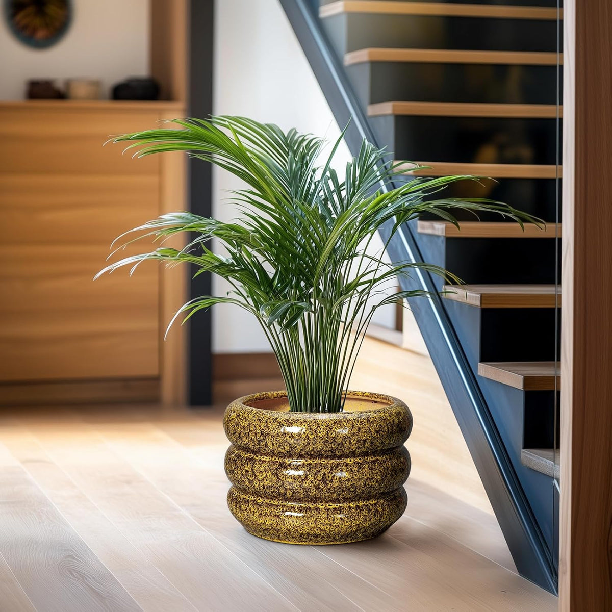 SQOWL Ceramic Flower Pots - 10 Inch Plant Pot Indoor with Drainage Hole, Round Bubble Planter for