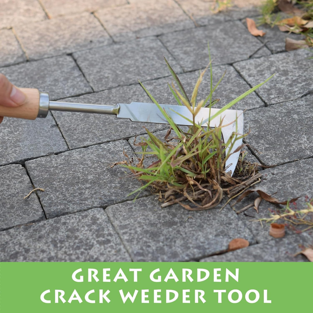 Crack Weeder, 12" Stainless Steel Crevice Weeding Tool with Wood Handle, L-Shaped Side-Walk Weed