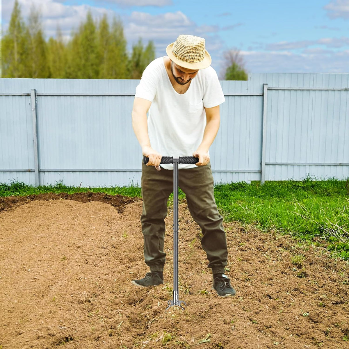 Dolibest Manual Twist Tiller, All-Steel Garden Claw Cultivator with 4 Curved Claws and Soft Rubber