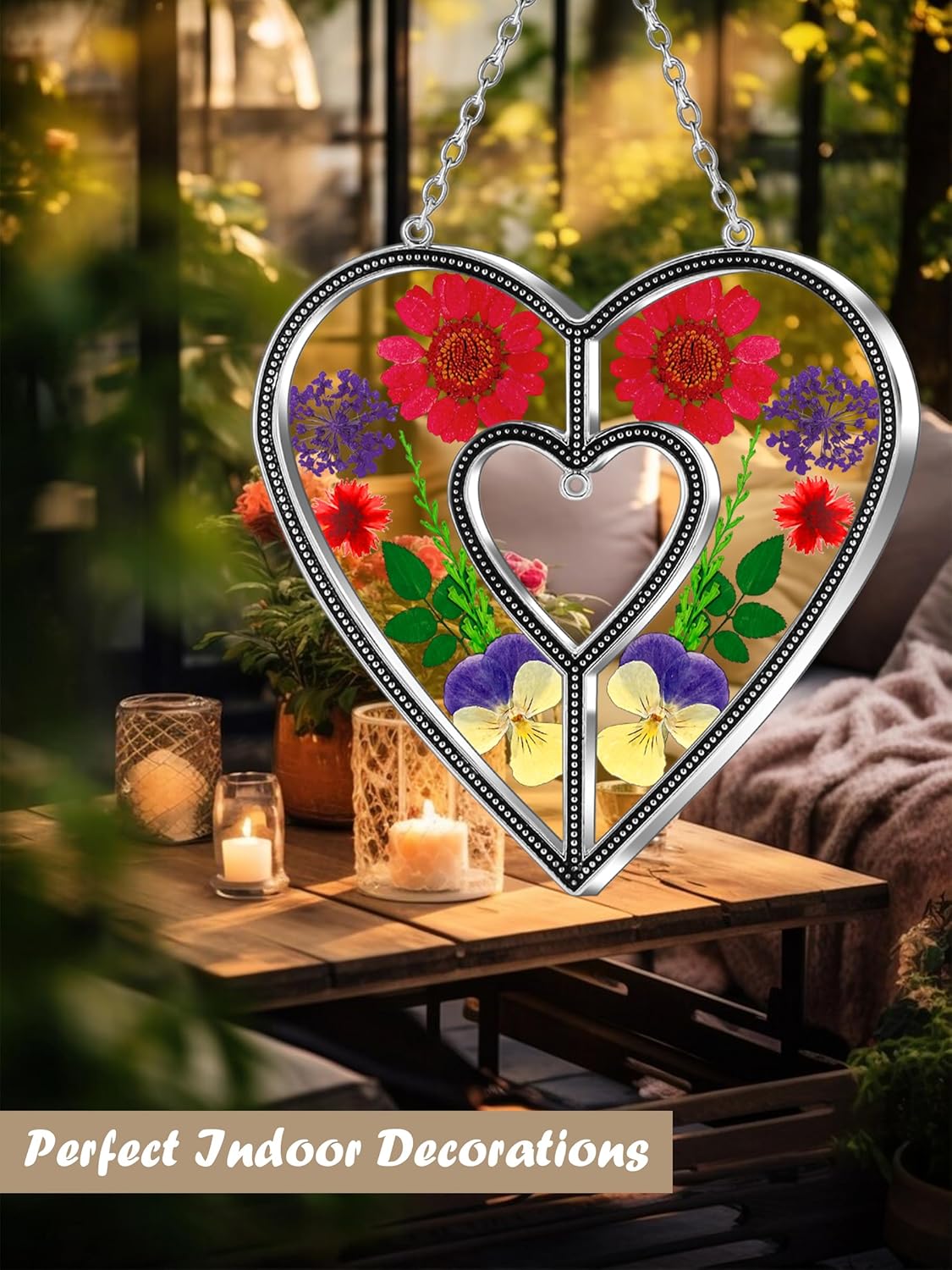 KY&BOSAM Heart Suncatchers DIY Stained Glass Hangings for Windows Wind Chimes Home Gardner Decor