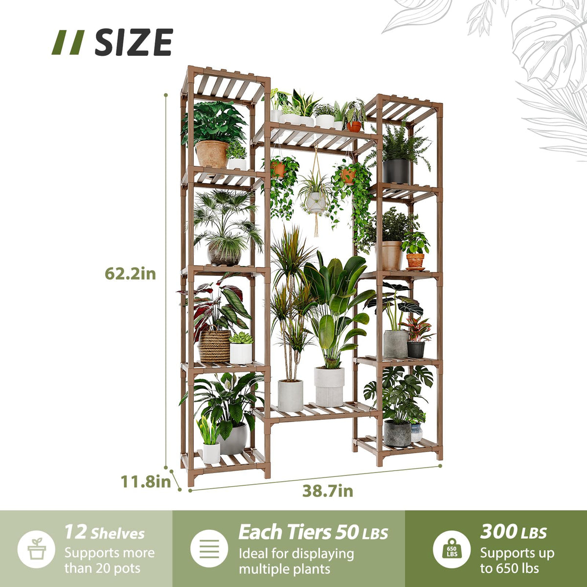 GENTINGBRO Plant Stand Indoor Outdoor 62.2“ Tall Plant Shelf Large Tiered Flower Stands for