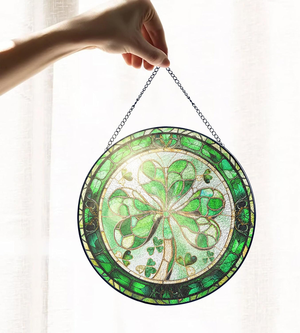 FLAGWIX Christmas Irish Gifts for Women Men - 100% Stained Glass Hanging Suncatcher 8 in - Birthday
