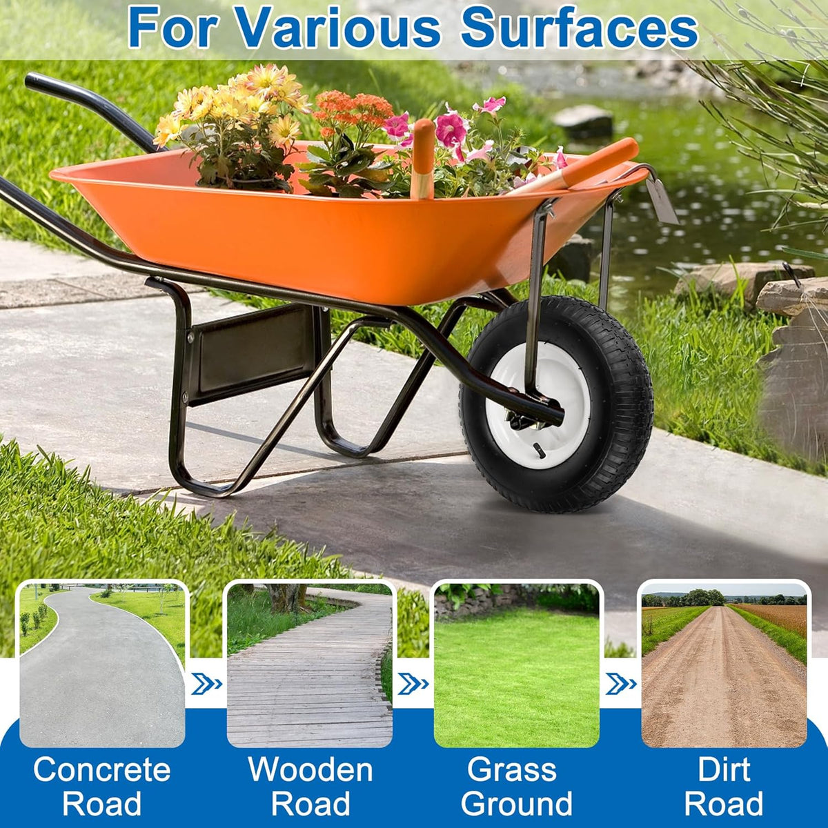 4.80/4.00-8" Wheelbarrow Tubed Tires and Wheels, 16" Universal Fit Pneumatic Tires with 3/4" or