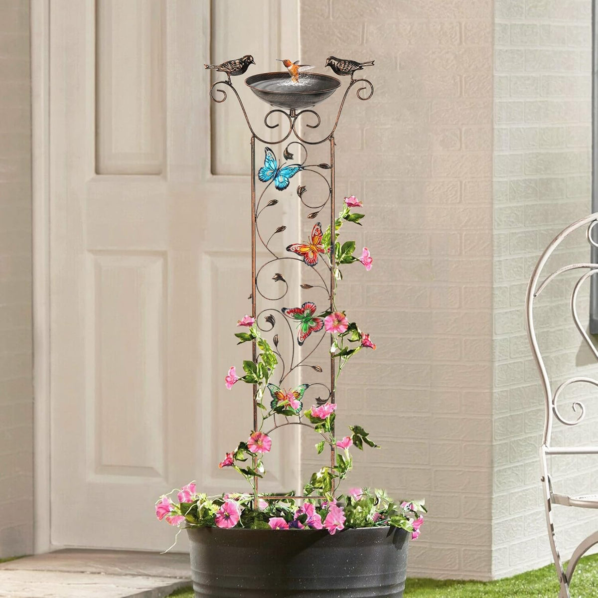 LEWIS&WAYNE Garden Trellis Bird Bath Outdoor, 40 Inch Antique Iron Garden Plant Trellis Decorative