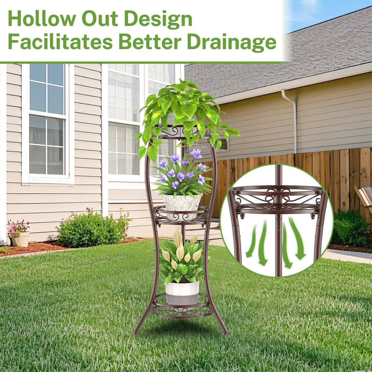 iDavosic.ly 3 Tier Tall Metal Plant Stand Indoor Outdoor, Wrought Iron Corner Flower Pot Holder