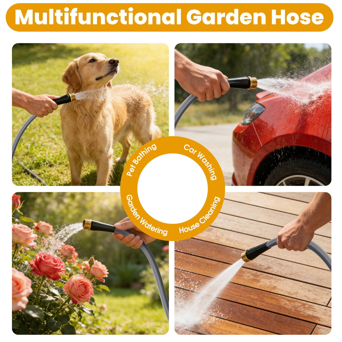 Garden Hose 50 FT, Non-Expanding Water Hose, Ultra-Light & Flexible, Burst-Resistant, Kink-Free
