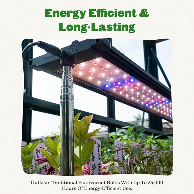 Epic Gardening Seed Starting Grow Light - Full-Spectrum LED with Adjustable Height & Integrated