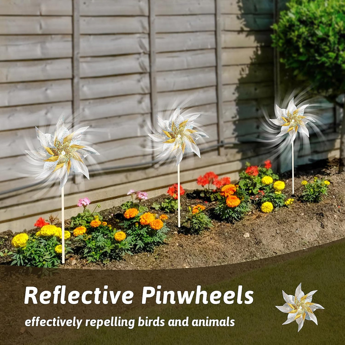 10 Pack Reflective Pinwheels for Yard and Garden,Wind Spinners Outdoor Bird Scare Devices,Sparkly