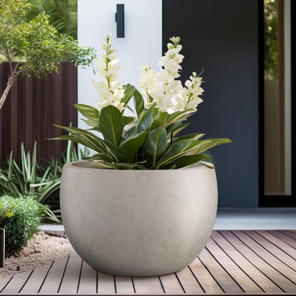 Kante 19.9" Dia Round Concrete Planter, Outdoor/Indoor Large Bowl Plant Pots with Drainage Hole and