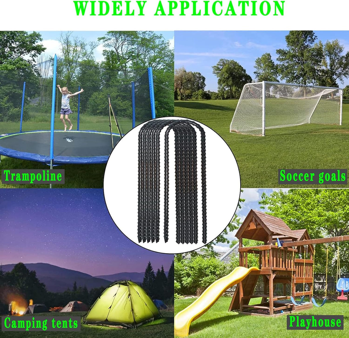 12-Inch Trampoline Wind Stakes, Extra Heavy Duty U Shaped Coated Rebar Stakes Safety Ground Anchors
