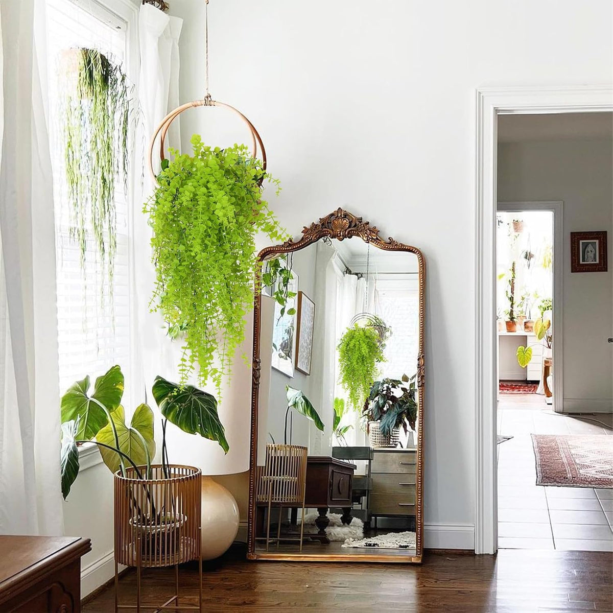 Fake Hanging Plants Faux Vine Leaves Artificial Green Eucalyptus Plants Fake Hanging Eucalyptus